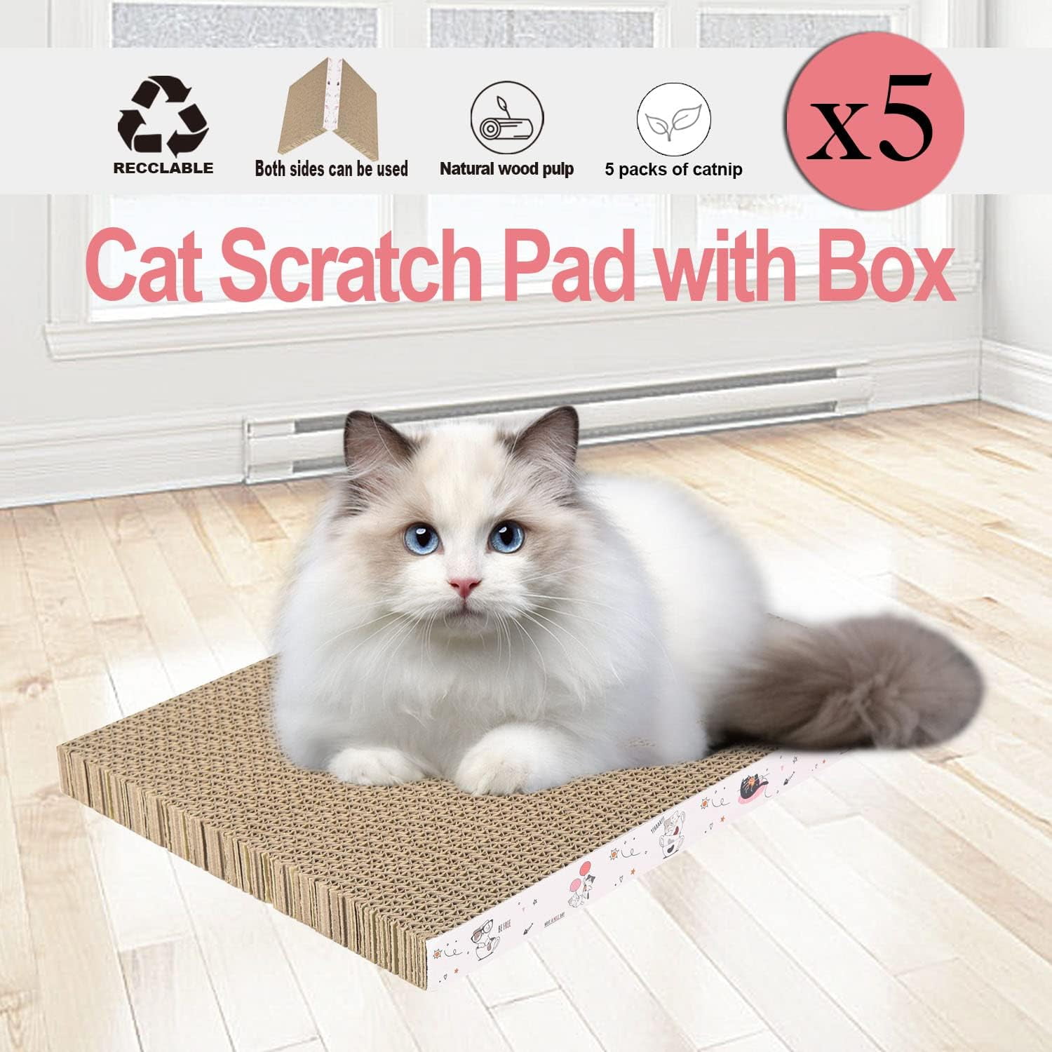THBN 8 Packs in 1 Cat Scratch Pad, Cat Scratcher Cardboard,Reversible,Durable Recyclable Cardboard, Premium Scratch, Suitable for Cats to Rest, Grind Claws and Play