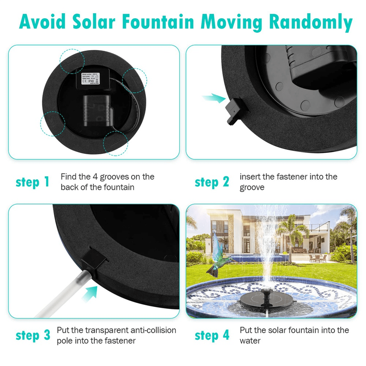 Solar Bird Bath Fountain Pump, Upgrade 3.5W Solar Fountain with 6 Nozzle, Free Standing wm58