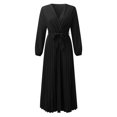 thumbnail image 4 of Sngxgn Women's Crew Neck Lounge Long Dress Elegant Long Sleeve Ribbed Bodycon Maxi Dresses(Black,M), 4 of 8
