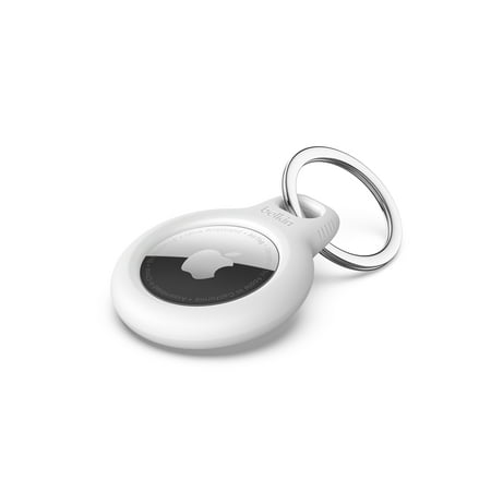 Belkin Apple AirTag Secure Holder with Key Ring - Durable Scratch Resistant Case With Open Face & Raised Edges - Protective AirTag Keychain Accessory For Keys, Pets, Luggage, Backpacks - White