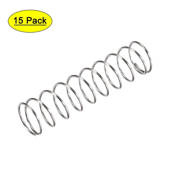 Resorte de compresión de acero inoxidable 304 de 15 mm x 1 mm x 60 mm, capacidad de carga de 35 N, 15 piezas