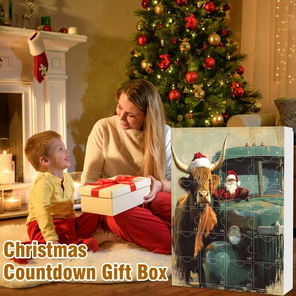 Christmas Advent Calendar 2025, Highland Cow Santa Design, 24 Days Countdown Christmas Vacation Advent Calendar, Christmas Tree Cartoon Cow Decorative Ornament, Collectible Set