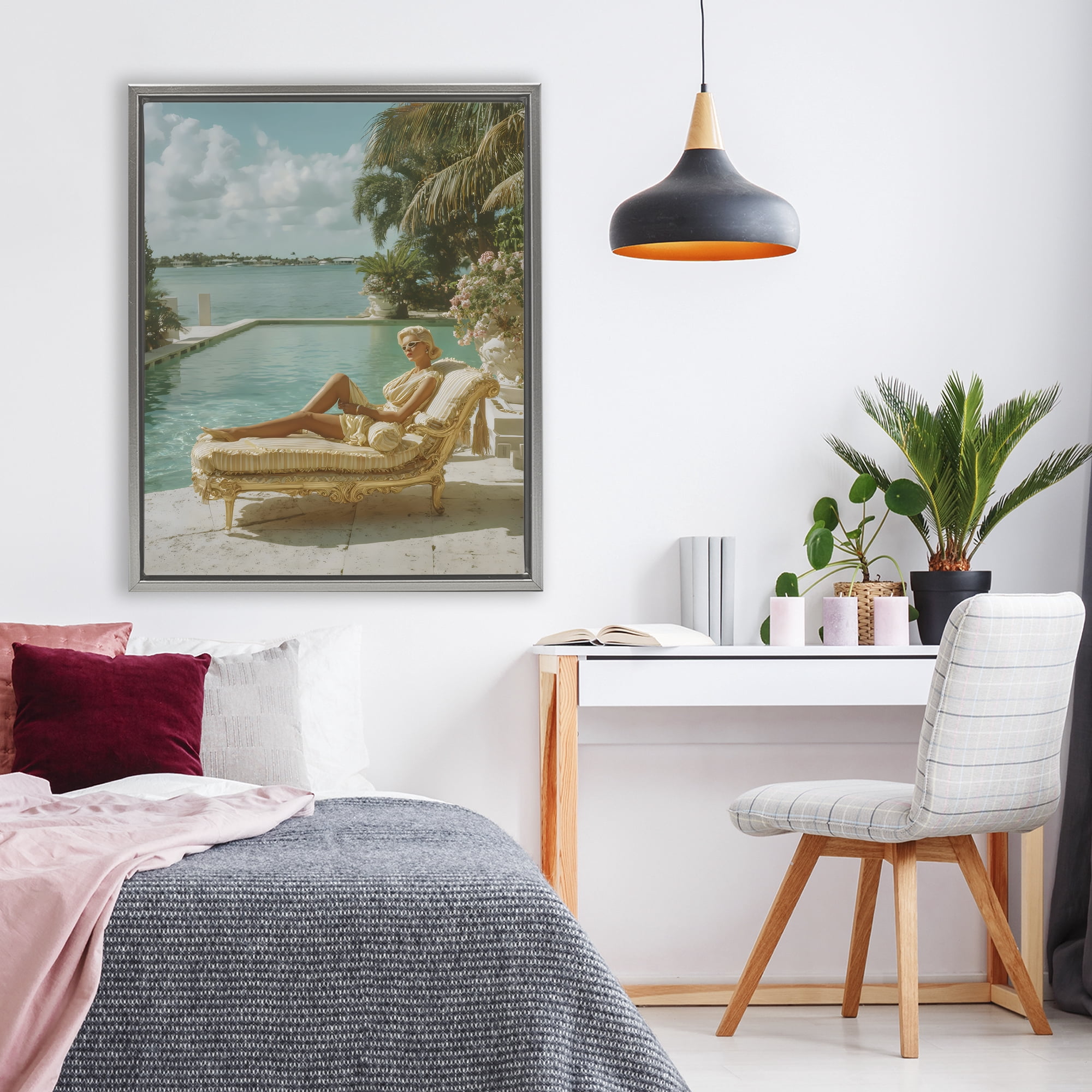 Stupell Industries Vintage Poolside Woman Gray Framed Floater Canvas Wall Art, design by Franklyn Gregory
