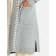 thumbnail image 4 of Time and Tru Women’s Longline Cardigan Sweater with Whipstitch Trim, Midweight, Sizes XS-XXXL, 4 of 5