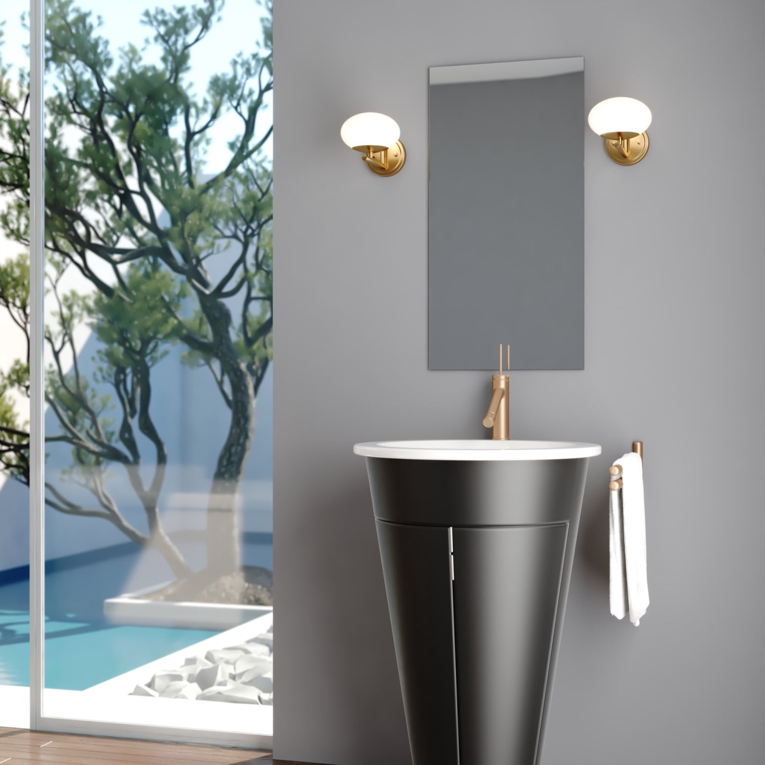 Sloane 1 Light LED Gold Satin Brass Mid-Century Modern Wall Sconce Fixture with White Glass Globe