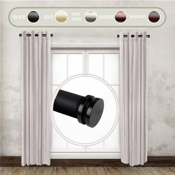 Central Design SIDE100-50-2 1 in. Cap Side Curtain Rod Set for 12 to 20 in. Winodws, Black - Set of 2
