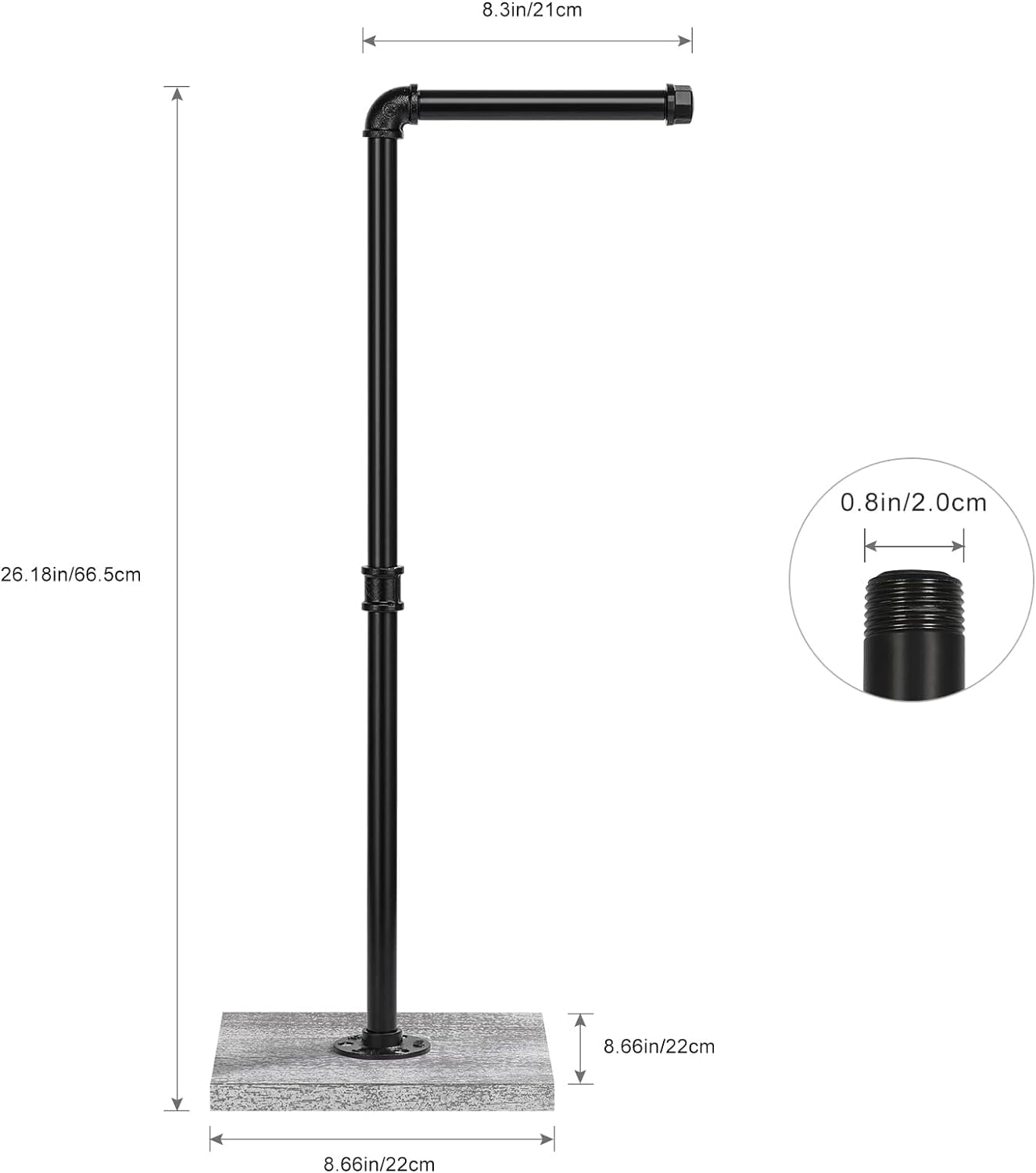 Industrial Style Floor Toilet Paper Holder Metal Tube Gray