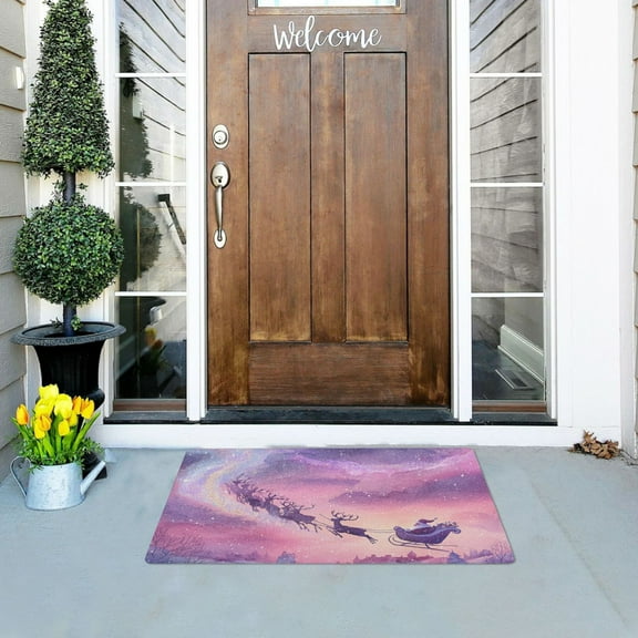 Christmas Santa Run To Whimsical Sky Doormats Welcome Mats Gate Pads Entryway Outdoor 32" x 20"