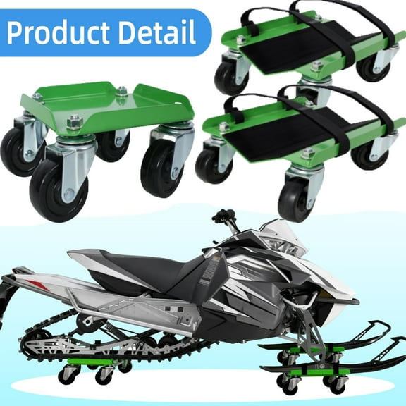 1500lbs Capacity Heavy Duty Snowmobile Dolly Moving Cart V-Slide with 2.5” Nylon Swivel Casters Rubber Pad &Straps Green