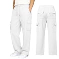 thumbnail image 4 of Wsysadlol Preppy Style Girls Wide Leg Cargo Sweatpants Baggy Pocketed Joggers, Casual Solid Color Sport Trousers White, 4 of 8