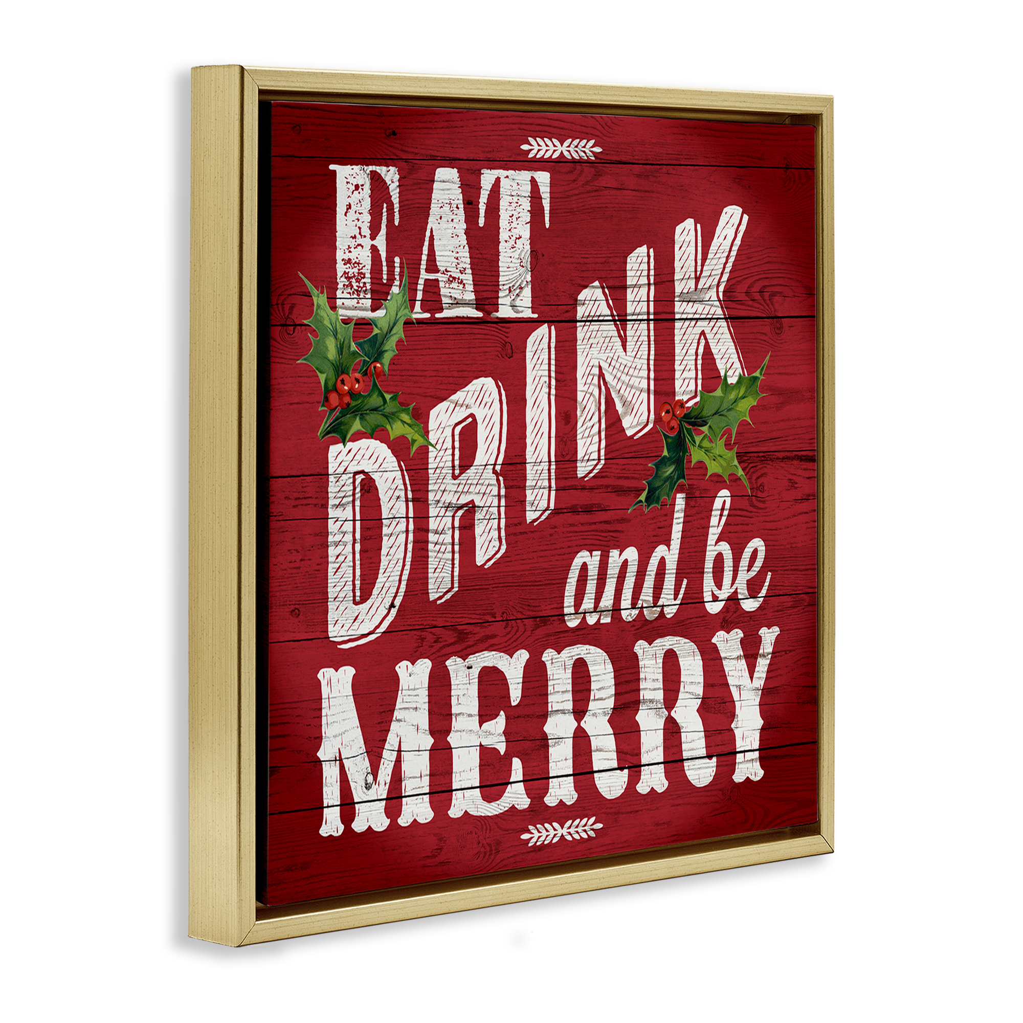 Stupell Industries Vintage Be Merry Holiday Painting Gold Floater Framed Canvas Art Prints Wall Art, 25 x 25