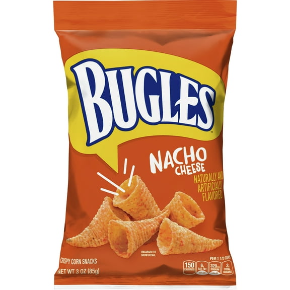 Bugles Crispy Corn Snacks, Nacho Cheese, Snack Bags, 3 oz