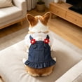 thumbnail image 4 of Denim Small Puppy Dress with D-Ring and Pocket Flowers Girl Dog Clothes Summer Pet Clothing Fashion Sweet Blingbling Princess Skirt Cake Camisole Tutu Dress Dog Sundress for Festival, 4 of 7