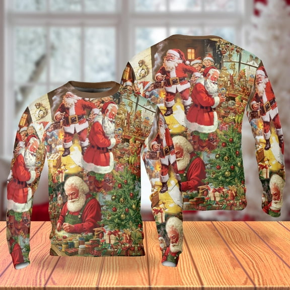 Vintage Santa Workshop Christmas Sweatshirt, Classic Holiday Toy Maker Crewneck, Cozy Retro Festive Pullover for Men Women