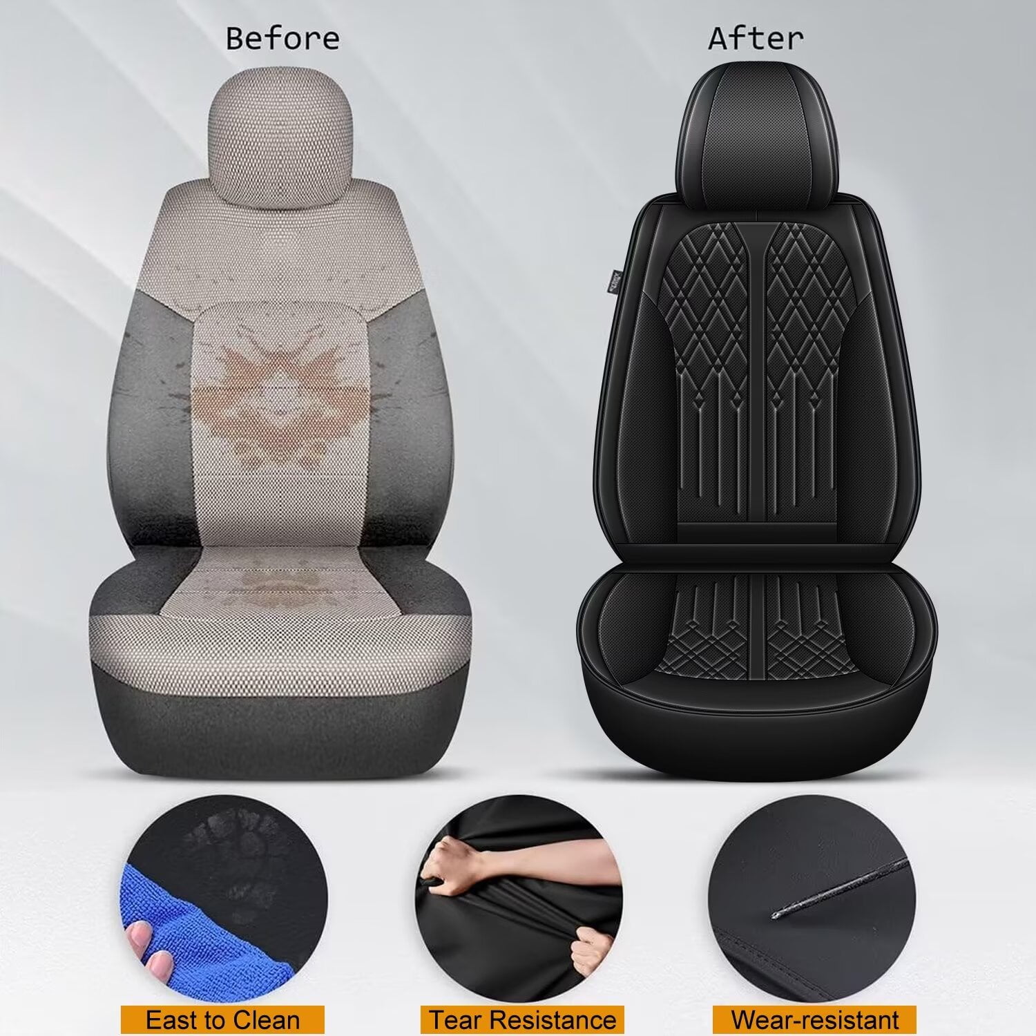 DIKSOAKR 2 Front Seat Covers Fit for Toyota Camry 2012-2024 2025 Leather Seat Covers Breathable Waterproof Vehicle Seat Cushion (2 Seat, Black)