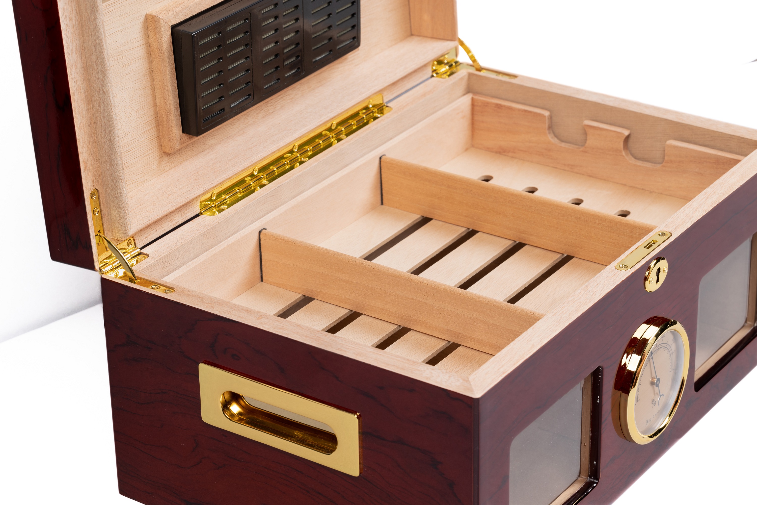 Valencia Desktop Cigar Humidor - High Gloss Golden Cherry Finish - Capacity: 120