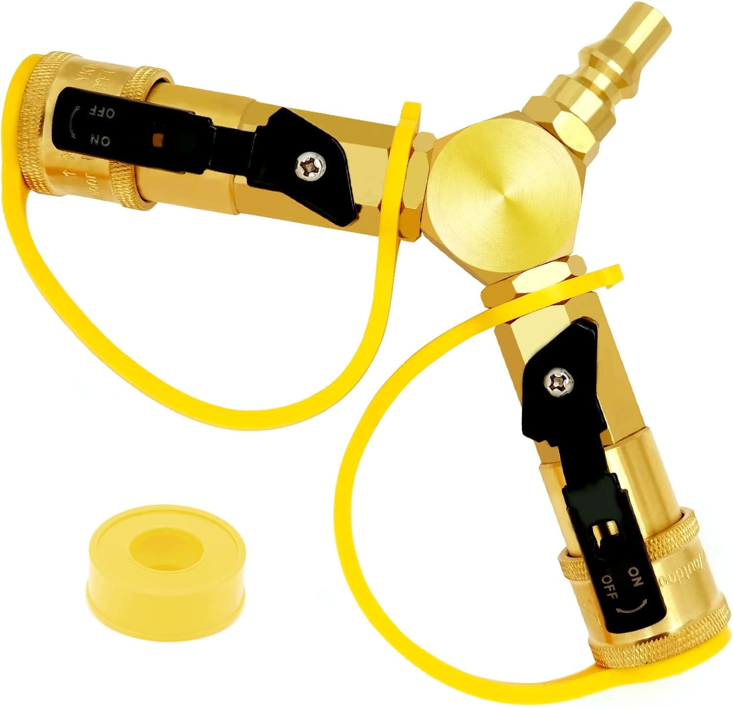 1/4" RV Propane Quick Connect Y Splitter Adapter with Shutoff Valve for