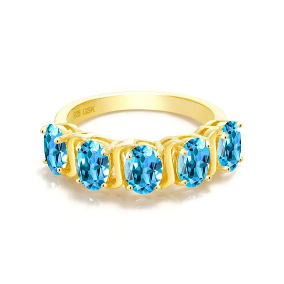 Gem Stone King 2.50 Ct Oval Swiss Blue Topaz 18K Yellow Gold Plated Silver Ring (Size 9)