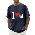 thumbnail image 2 of Jinhomg Mens Big and Tall Tee Shirts Valentine's Day Heart Graphic Casual Tops Lightweight Comfy Short Sleeve Crew Neck Holiday Tees Navy M, 2 of 4