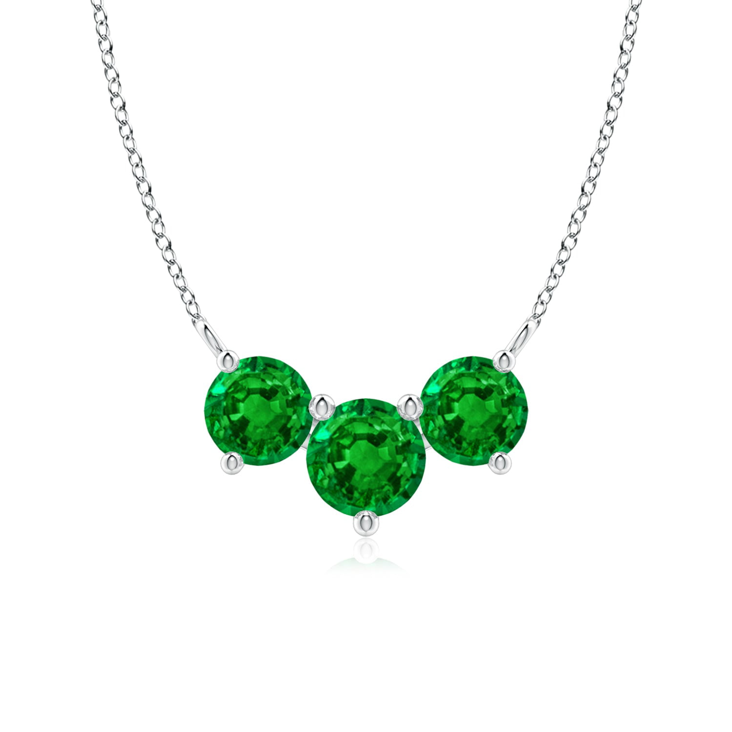 18k Gold Plated Three Stone Emerald Gemstone Pendant Necklace Set Birthstone Gemstone Natural Gemstone 6mm Prong Set Pendant Necklace