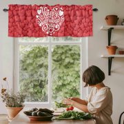 Happ Valentine's Day Rod Pocket Curtain Valance, Red Love Hearts Romantic Farmhouse Window Valance for Living Room, Bedroom, Kitchen 42W x 12L