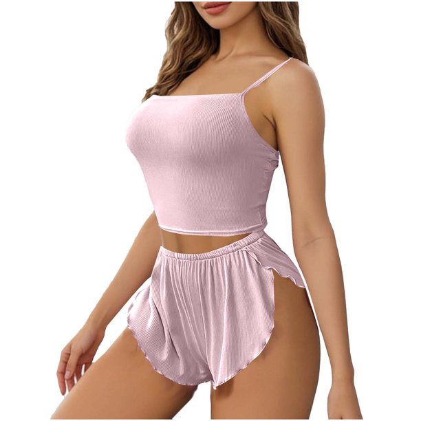 Conjuntos Cortos para las Mujeres Lencería sin Mangas Ropa de Noche Conjunto de Ropa de Dormir Confort Suave, Conjuntos de Ropa Interior para las Mujeres