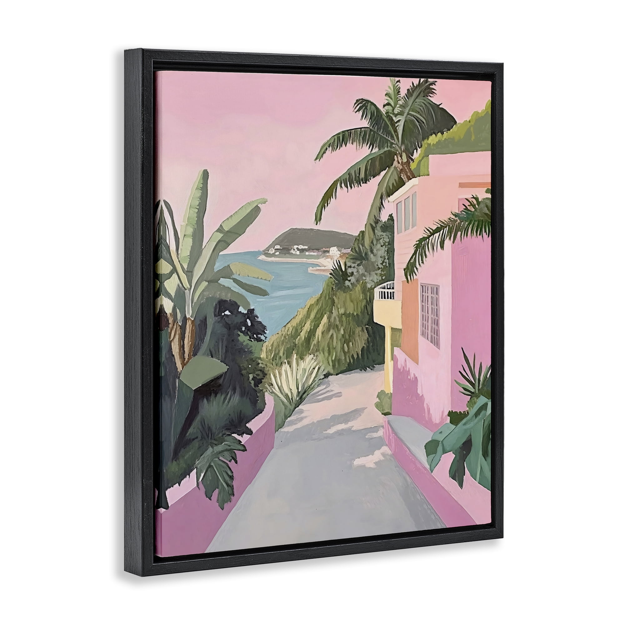 Stupell Industries Mediterranean Pink Coastal House Black Framed Floater Canvas Wall Art, design by The Prints Vibe
