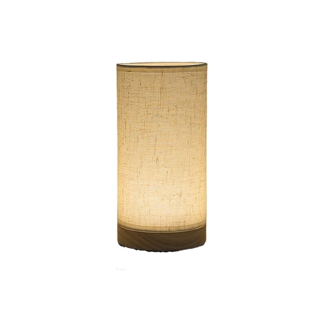 Lámpara de mesa de tela sencilla for dormitorio, ambiente de noche, madera, cambio de luz de tres colores