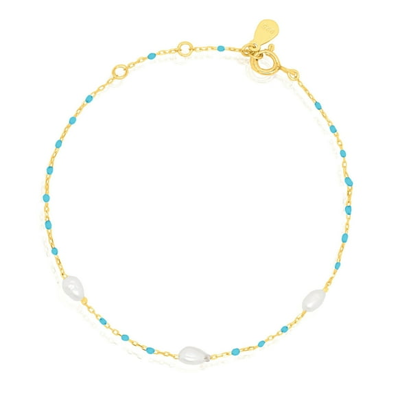 Mercie Sterling Silver Gold Vermeil Gold Enamel Bead and Freshwater Pearl Bracelet, Dainty Pastel Jewellery for Women