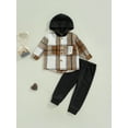 thumbnail image 3 of Bagilaanoe 2pcs Toddler Baby Boy Long Pants Set Plaid Print Long Sleeve Hood Shirt + Trousers 1T 2T 3T 4T 5T 6T Kid Casual Outfits, 3 of 8