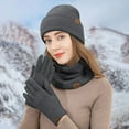 thumbnail image 2 of UJNDER Winter Adult Women's Hat Gloves and Scarf Set Three Piece Knit Brushed Outdoor Warm Accessories Dark Gray, 2 of 4
