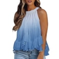 thumbnail image 1 of Gibobby Blusa con cuello halter para mujer, blusa sin mangas con estampado Floral elegante, blusas con cola de volantes, túnica fluida de verano(Azul,CH), 1 of 5