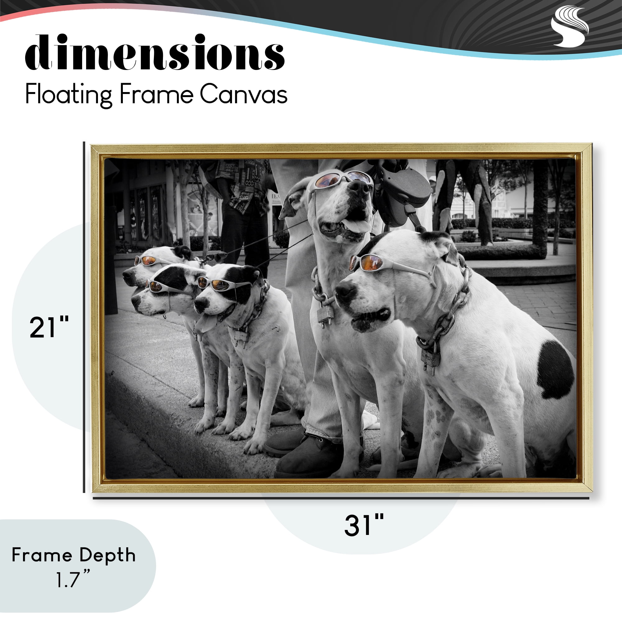 Stupell Industries Afternoon Stroll Pups Gold Framed Floater Canvas Wall Art, design by Scott Henderson