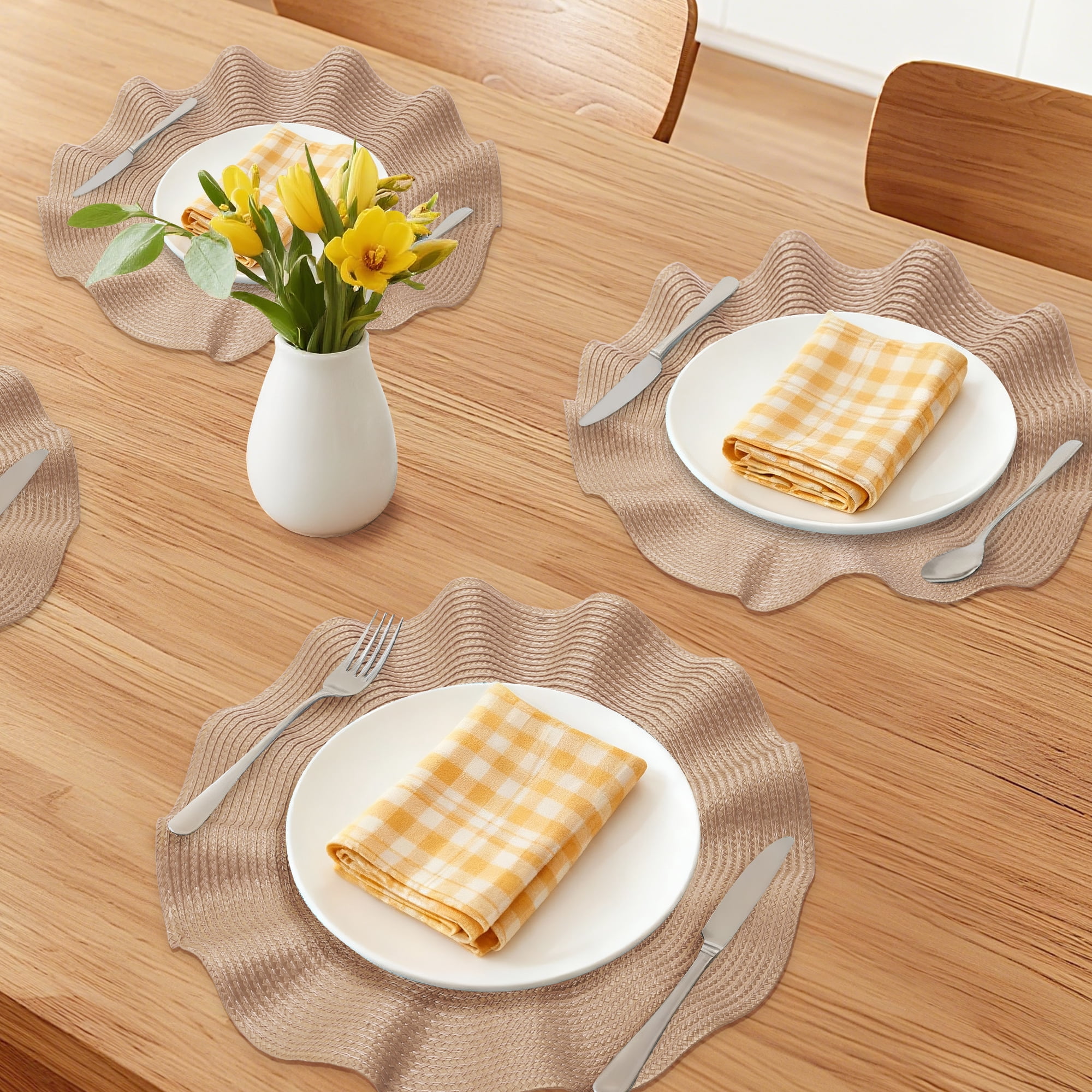 Unique Bargains Set of 6 Washable Farmhouse Placemats Indoor Champagne
