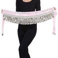 thumbnail image 3 of BellyLady Belly Dance Hip Scarf, Multi-Row Silver Coin Dance Skirt, Gift Idea-Pink, 3 of 3