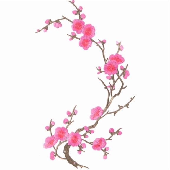 OADUKQ Floral Embroidery Patch, Large Embroidered Applique with Iron-On, Cheongsam Costume and Denim Diy, Pink, 14.57 X 5.51 in