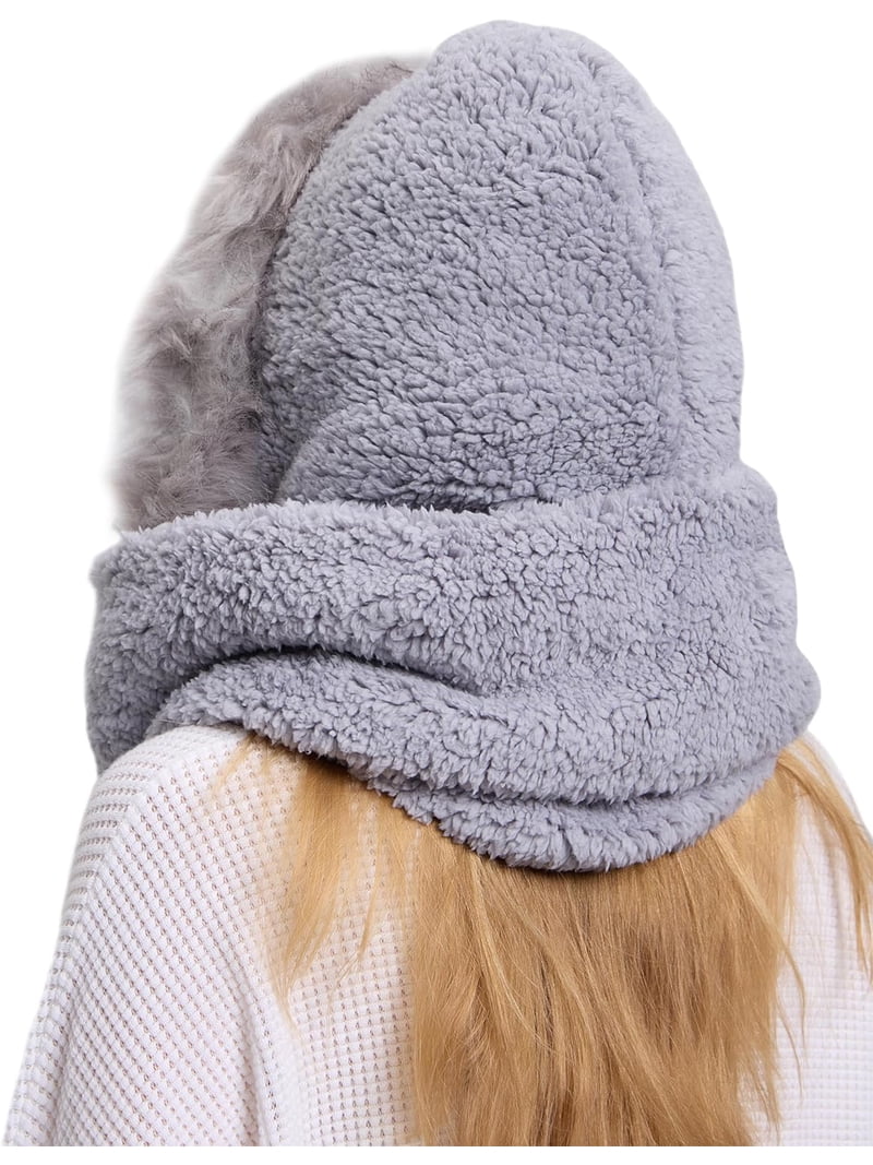 Faux Fur Hooded Scarf Mittens Set 3-in-1 Winter Accessory Unisex Cozy Amazon.com: Women Girls 3-in-1 Bear Hooded Scarf Warm Plush  main image 4