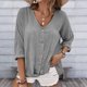 thumbnail image 3 of Camisa Superior Blusa de mujer Camisa suelta con cuello en V Camisas de verano Blusa de manga larga con un solo pecho Kuymtek Gris M para Mujer, 3 of 6