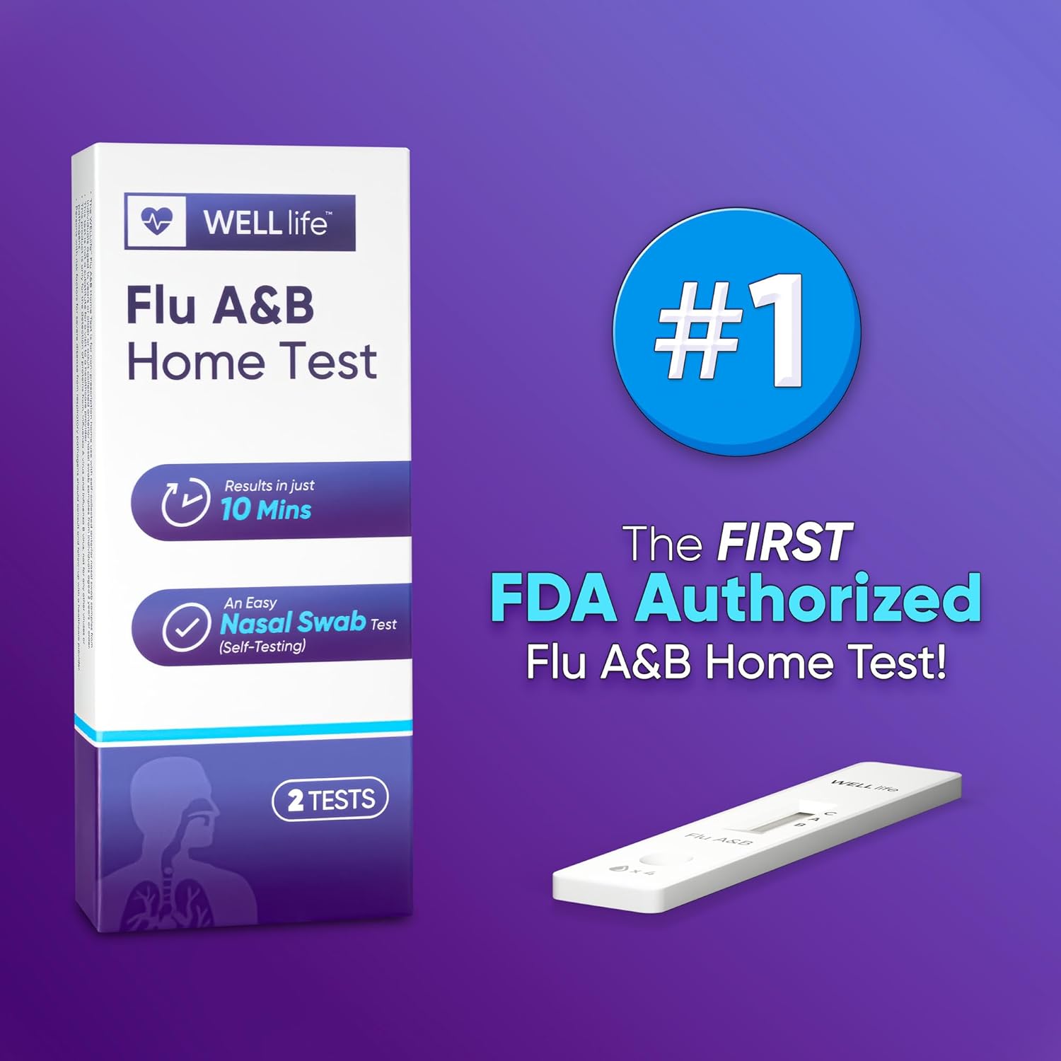 WELLlife Flu A&B Home Test, Flu Test 1 Test the First FDA Authorized Influenza Rapid Test Kit for Home Use Result in 10 Minutes