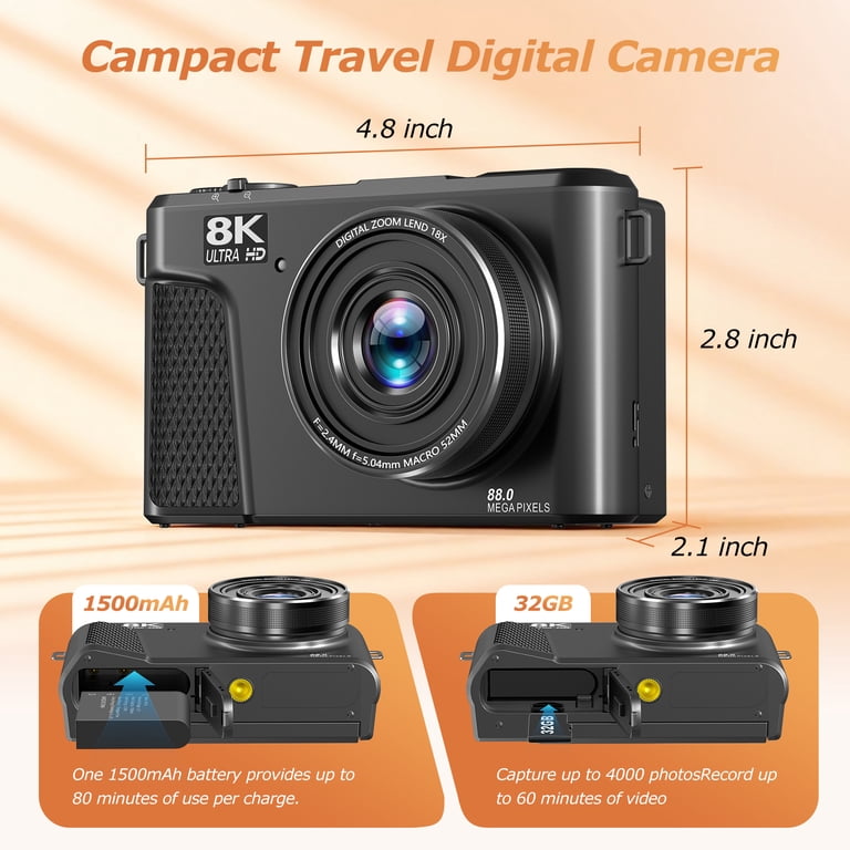 XLURC Digital Camera 8K 88MP Autofocus Vlogging Camera with Wifi