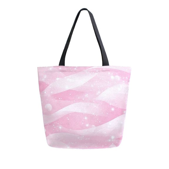 Durable Canvas Tote Bag with Zip Pocket Bags for Woman Shoulder Versatile Carryall for Everyday Use Pink Stars and Waves