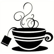 Wall Dcor Plus More WDPM2109 Striped Teacup with Steam Kitchen Wall Art Vinyl Sticker Decal, 12x11.5-Inch, Black