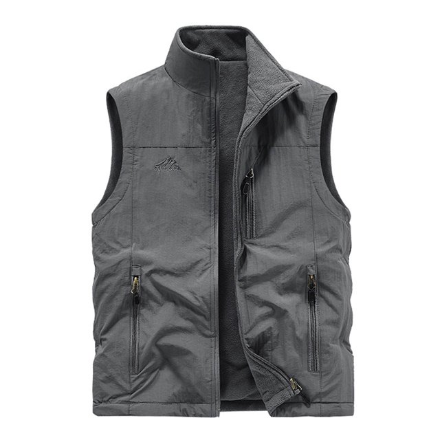 Mens Top,Casual Solid Color Outdoor Multi Pocket Stand Up Collar Plus Velvet