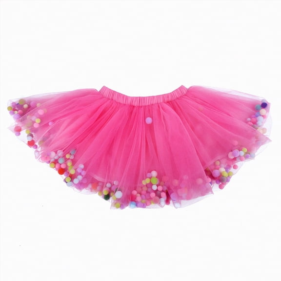 Kaprioy Toddler Girl Tutu Skirt Colorful Pom Poms Skirts Elastic Waist Birthday Tutu Outfit Princess Ballet Dancing Dress