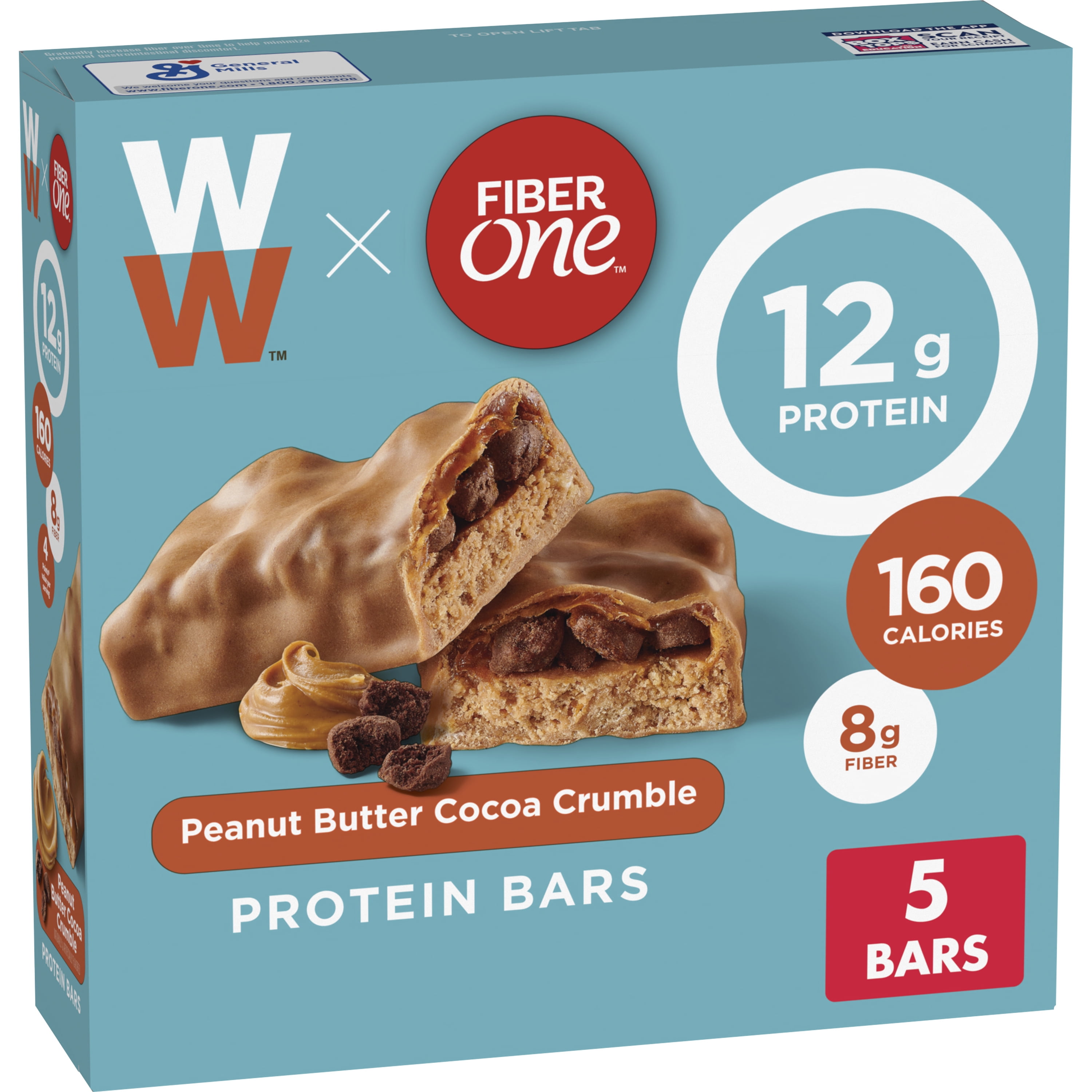 (2 pack) Fiber One Weight Watchers Chewy Protein Bars, Fudge Chocolate Cookie, 5 ct