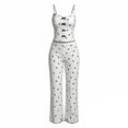 thumbnail image 4 of Naotn Women Heart Print Rib Knit Lounge Set Spaghetti Strap Cropped Tops Flare Long Pant Matching Sets Casual Pajama Sets, 4 of 6