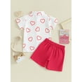 thumbnail image 3 of Toddler Baby Boy Valentines Day Outfits Short Sleeve Heart Print Shirt + Shorts Set, 3 of 8