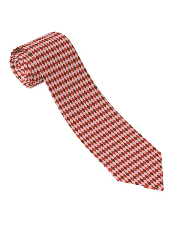 Red and Brown Squares Print Tie For Men Necktie Woven Jacquard Neck Ties,Classic Men's Tie