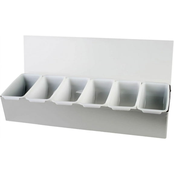 TrueCraftware- 6 Compartment Condiment Dispenser Garnish Tray Bar Caddy Stainless Steel Body with Acrylic Hinged White Color Lid- Condiment Server Caddy Bar Garnish Holder Bar Accessories Fruit Salad