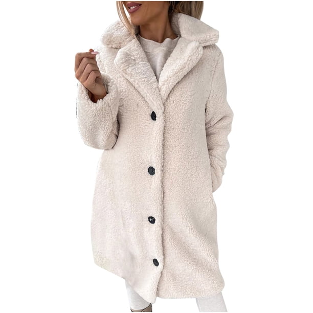 Abrigo y chaquetas informales de manga larga sin capucha para mujer, holgado e invernal, de lana, con solapa y manga larga, abrigo de lana medio largo para mujer.